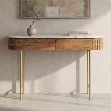*WOONWINKEL* Kare Design Grace Sidetable Mangohout En Marmer, Verzenden, Nieuw