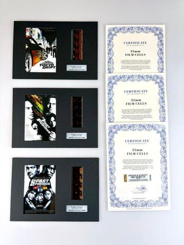 The Fast and the Furious – Rare Set of 3 Mounted 35mm Film, Nieuw