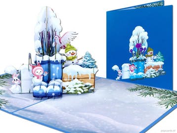 Kerstkaart Winter Laarzen Sneeuwpoppen 3D pop-up kaart, Diversen, Verzenden, Nieuw