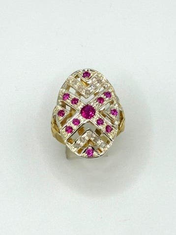 Zonder minimumprijs - Ring - 9 kt. Geel goud, Zilver Robijn, Nieuw