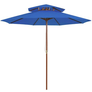 vidaXL Parasol dubbeldekker met houten paal 270 cm blauw, Verzenden, Nieuw, Minder dan 1 meter