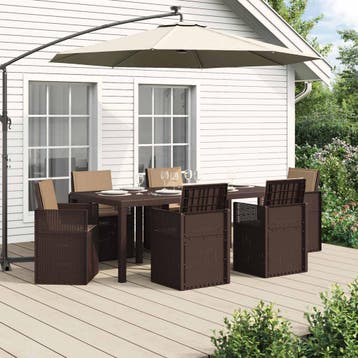 vidaXL Tuin eettafelset 7 st Bruin en Taupe PP, Verzenden, Nieuw, Textileen, 7 zitplaatsen