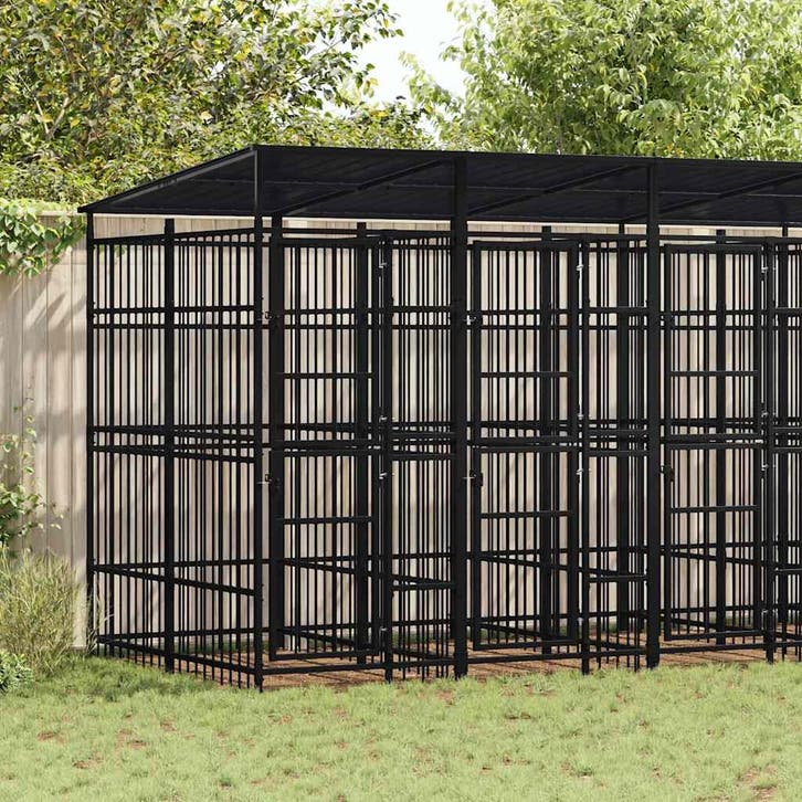 vidaXL Hondenkennel met dak 9,22 m² staal, Dieren en Toebehoren, Honden-accessoires, Nieuw, Verzenden