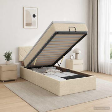 vidaXL Ottoman bed met matras Crèmekleurig 80 x 200 cm Stof, Verzenden, Nieuw, Eenpersoons, Crème