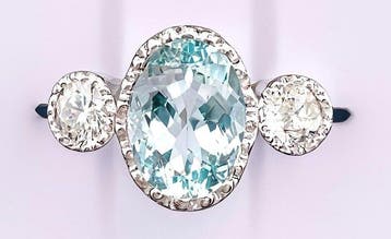 Ring Platina Aquamarijn - Diamant, Sieraden, Tassen en Uiterlijk, Ringen, Nieuw