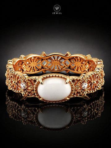 Witte koraal edelsteenring - 925 zilver - goudverguld, Antiek en Kunst, Curiosa en Brocante