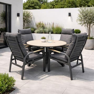 Quincy Kota dining tuinset 120xH75 cm rond 5 delig, Ophalen of Verzenden, Nieuw, Aluminium