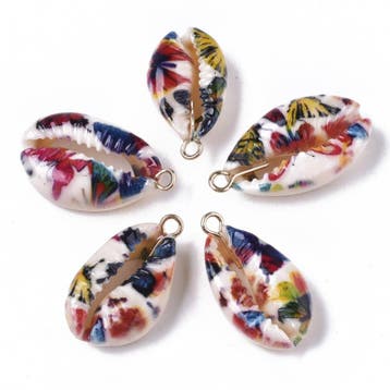 1 x Handbeschilderde Kauri Schelp hanger gold plated mess..., Ophalen of Verzenden, Nieuw, Kraal