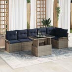 vidaXL Tuin Sofa Set met kussen 7 pcs Grijs Poly riet, Verzenden, Nieuw, Rotan
