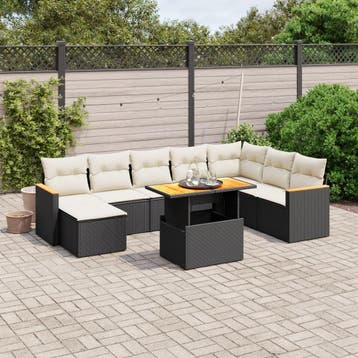 vidaXL 9-delige Loungeset met kussens poly rattan zwart, Verzenden, Nieuw, Loungeset