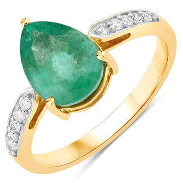 Ring - 14 karaat Geel goud - 2.30ct. tw. Smaragd - Diamant -, Nieuw