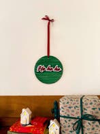 Muurdecoratie Ho ho ho strepen - Handgeschilderd - Ø15cm, Diversen, Kerst, Ophalen of Verzenden, Nieuw