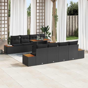 vidaXL Tuin Sofa Set 9 st Zwart Poly riet, Verzenden, Nieuw, Rotan, Meer dan 8 zitplaatsen