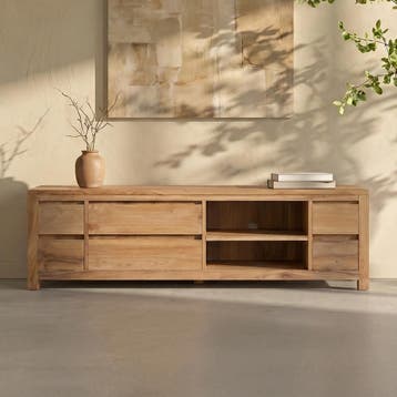 *WOONWINKEL* Tower Living Corona Hoog Tv-meubel Teak - 6 Lad, Verzenden, Nieuw