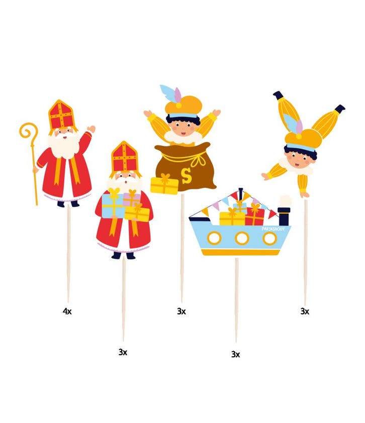 Cocktail Prikkers Sinterklaas Cartoon Vigo (16st), Hobby en Vrije tijd, Feestartikelen, Nieuw, Ophalen of Verzenden