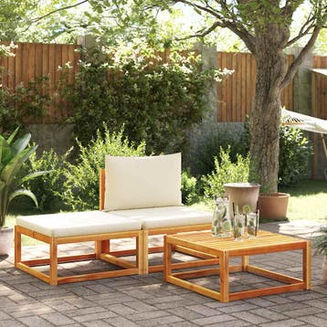 vidaXL 3-delige tuinbankset met kussens acaciahout & rotan, Verzenden, Nieuw, Hardhout