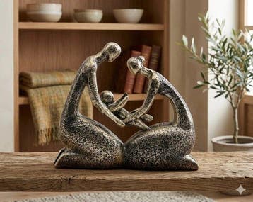 Beeld, Family Sculpture Bronze Finish Parents with Newborn