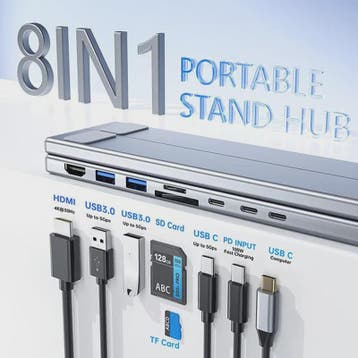8-in-1 USB-C Laptop Stand & Docking Station - Universele Hub, Computers en Software, Dockingstations, Verzenden, Nieuw