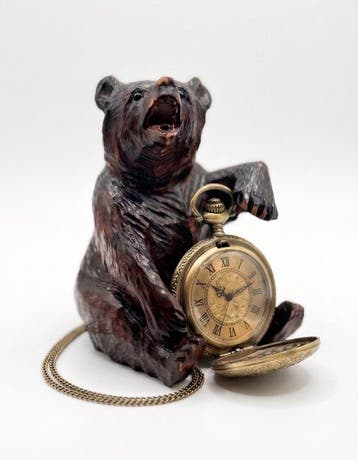 Ancien porte-montre à gousset ours Art Populaire -