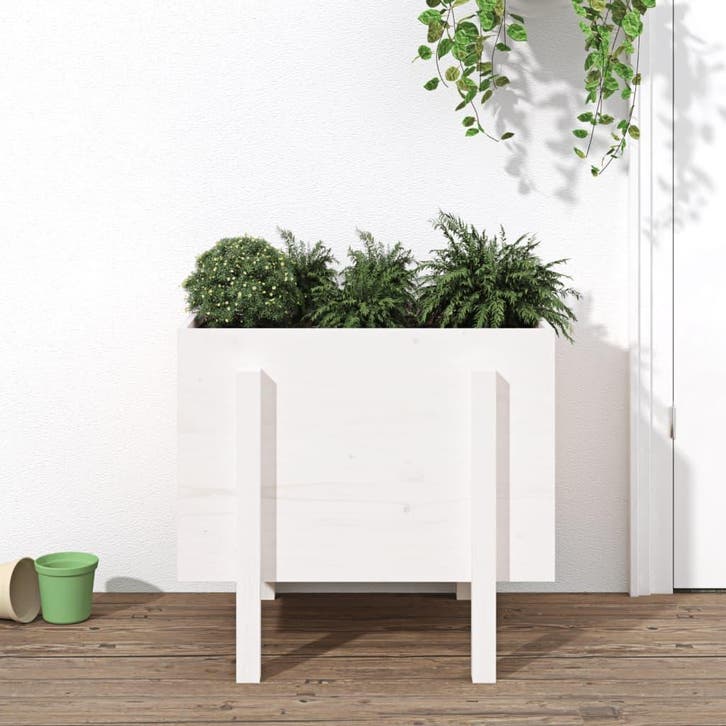 vidaXL Plantenbak 62x50x57 cm massief grenenhout wit, Tuin en Terras, Bloembakken en Plantenbakken, 60 tot 100 cm, Nieuw, Hout