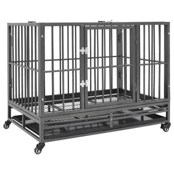 vidaXL Hondenbench met wielen 92x62x76 cm staal, Dieren en Toebehoren, Verzenden, Nieuw