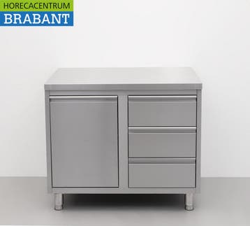 HCB RVS Werkkast Kast Werktafel Afvalbak en 3 laden 100 cm, Ophalen of Verzenden, Nieuw in verpakking