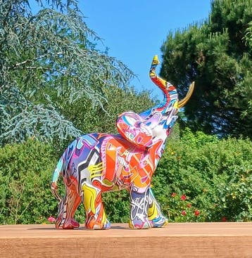 sculptuur, Eléphant Pop Art - 25.5 cm - Hars