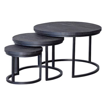 Salontafel Mangohout S Ula Set Van 3 Zwart, Verzenden, Nieuw, Industriële meubels, Overige vormen