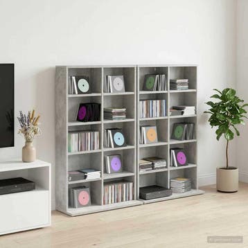 vidaXL CD Kast 2 st Betongrijs 65 x 23,5 x 97,5 cm Bewerkt, Huis en Inrichting, Verzenden, Nieuw