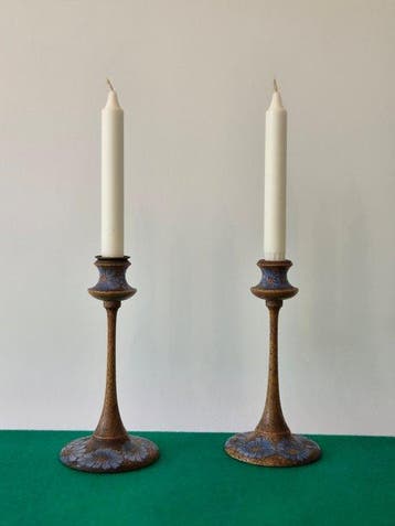 Kaarsenhouder Paar antieke Arts & Crafts houten kandelaars