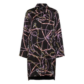 Ana Alcazar • zwarte satijnen jurk ketting motief • 38, Kleding | Dames, Jurken, Maat 38/40 (M), Verzenden, Zwart, Nieuw