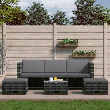 vidaXL 4-delige Loungeset met kussens poly rattan grijs, Verzenden, Nieuw, 4 zitplaatsen, Loungeset