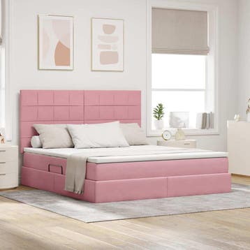 vidaXL Opslag bed met matras met hoofdeinde Roze 160 x 200, Huis en Inrichting, Slaapkamer | Bedden, Verzenden, Nieuw, Stof