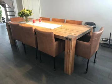 8 bruine leren kuip eetkamerstoelen met wieltjes, Huis en Inrichting, Stoelen, Ophalen of Verzenden, Nieuw, Leer