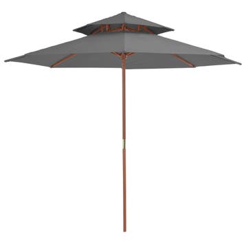 vidaXL Parasol dubbeldekker met houten paal 270 cm antraciet, Verzenden, Nieuw, 2 tot 3 meter