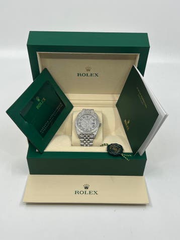 Rolex Datejust 41 - Roman -New  126300 - Iced Out - Diamonds, Staal, Polshorloge, Nieuw, Rolex