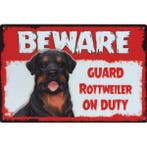 Wandbord -  Beware Guard Rottweiler On Duty, Ophalen of Verzenden, Nieuw