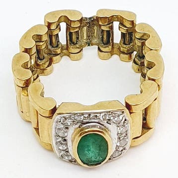 Ring - 18 karaat Geel goud - 0.55ct. tw. Smaragd - Diamant, Nieuw