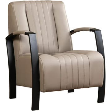 Taupe leren fauteuil, Huis en Inrichting, Fauteuils, Ophalen of Verzenden, Nieuw, Leer