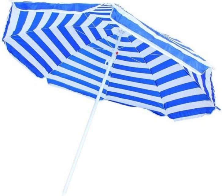 Benson Strandparasol - wit/blauw print - Ø 160 cm -, Tuin en Terras, Bloempotten, Verzenden