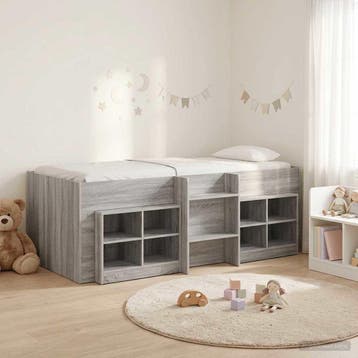 vidaXL Loft Bed Frame met Kast 3 st Grijs Sonoma Bewerkt, Verzenden, Nieuw, Grijs, Hout