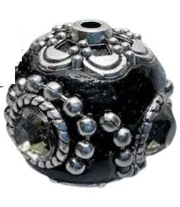 Bohemian kraal of Kashmiri kraal 19,5mm zwart met zilver..., Ophalen of Verzenden, Nieuw, Kraal