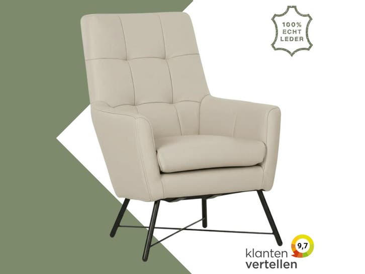 Leren fauteuil Proud - Toledo Betulla (crème), Huis en Inrichting, Fauteuils, 75 tot 100 cm, 75 tot 100 cm, Nieuw, Leer, Ophalen of Verzenden