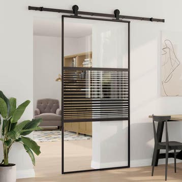 vidaXL Glazen deur 102,5 x 2 x 205 cm Aluminium Zwart, Doe-het-zelf en Verbouw, Verzenden, Nieuw