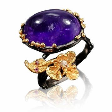925 zilver zwart gerhodineerd - 7ct amethist - topaas - Ring