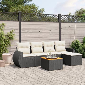 vidaXL 6-delige Loungeset met kussens poly rattan zwart, Verzenden, Nieuw, Loungeset