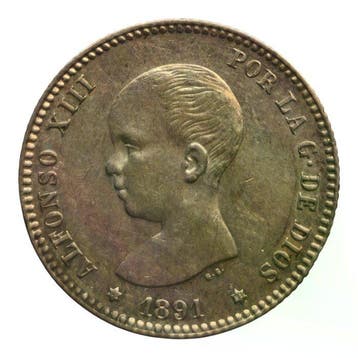 Spanje. 1 Peseta Alfonso XIII 1891 Madrid