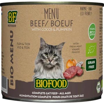 12x BF Petfood Biofood Kat Organic Rund Menu 200 gr, Verzenden, Nieuw