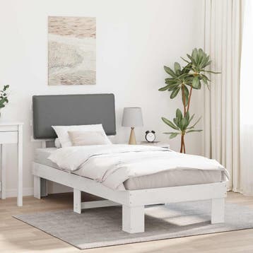 vidaXL Bedframe met Gevoerd Hoofdgedeelte Lichtgrijs 80 x, Verzenden, Nieuw, Eenpersoons, Hout