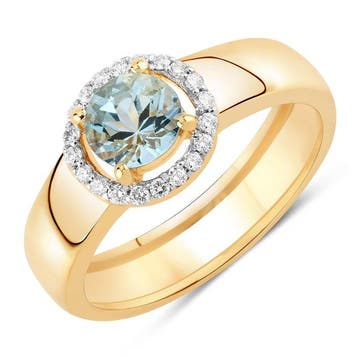 Ring 14k geel goud - 0.38ct. tw. Aquamarijn - Diamant -, Nieuw